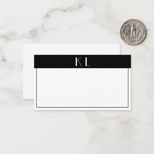 Monogram Modern Black White Minimalist Notitiekaartje (Voorkant / Achterkant in situ)