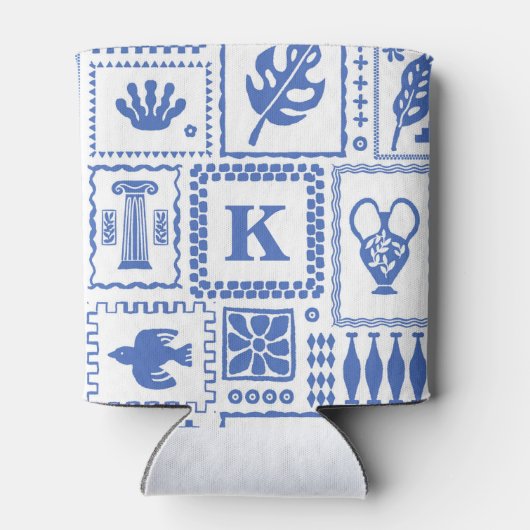 Monogram Modern Blauw Wit Abstract Patroon Blikjeskoeler (Achterkant)