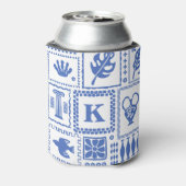 Monogram Modern Blauw Wit Abstract Patroon Blikjeskoeler (Blikje Achterkant)