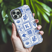 Monogram Modern Blauw Wit Abstract Patroon Case-Mate iPhone Case