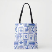 Monogram Modern Blauw Wit Abstract Patroon Draagtas (Voorkant)