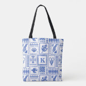 Monogram Modern Blauw Wit Abstract Patroon Draagtas (Achterkant)