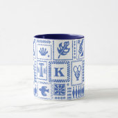 Monogram Modern Blauw Wit Abstract Patroon Mok (Midden)