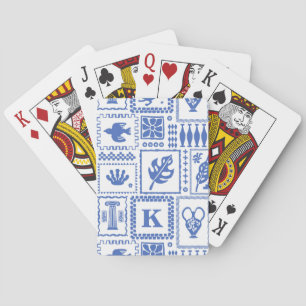 Monogram Modern Blauw Wit Abstract Patroon Pokerkaarten