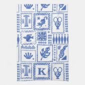 Monogram Modern Blauw Wit Abstract Patroon Theedoek (Verticaal)