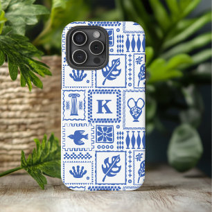 Monogram Modern Blauw Witte Abstracte Patroon iPhone 16 Pro Max Hoesje