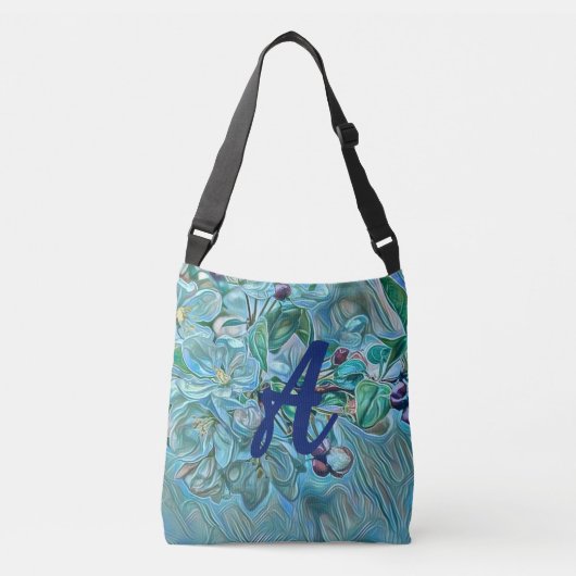 Monogram Modern Blue Cherry Blossom Waterverf Crossbody Tas (Voorkant)