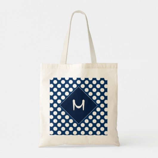 Monogram Modern Blue White Stippen Tote Bag (Achterkant)