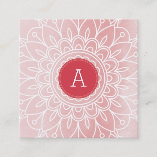  MONOGRAM modern boho mandala patroon roze Vierkante Visitekaartje (Voorkant)