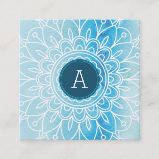  MONOGRAM modern boho mandala patroonaqua Vierkante Visitekaartje (Voorkant)