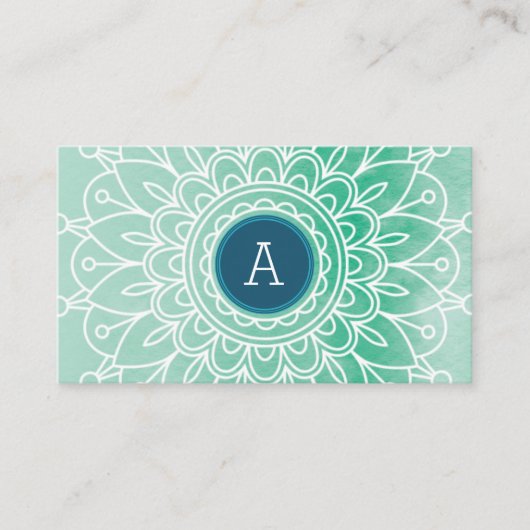  MONOGRAM modern boho mandala patroongroen Visitekaartje (Voorkant)