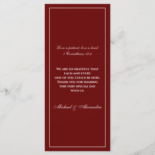 Monogram Modern Burgundy Christian Wedding Menu (Dos)