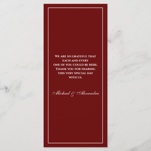 Monogram Modern Burgundy Wedding Menu (Achterkant)