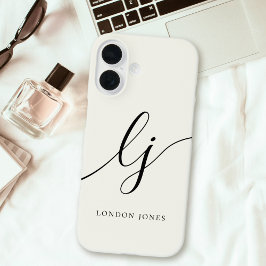 Monogram Modern Calligrafie Script Ivoorwit iPhone 16 Hoesje