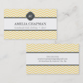 MONOGRAM modern chevron patroon bord geel grijs Visitekaartje (Voorkant / Achterkant)