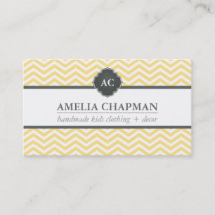 MONOGRAM modern chevron patroon bord geel grijs Visitekaartje