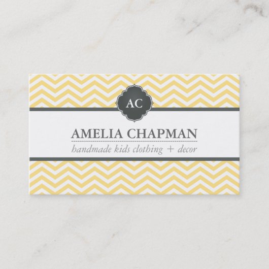 MONOGRAM modern chevron patroon bord geel grijs Visitekaartje (Voorkant)