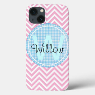 Monogram Modern Chevron Pattern Geometric Art Name iPhone 13 Hoesje