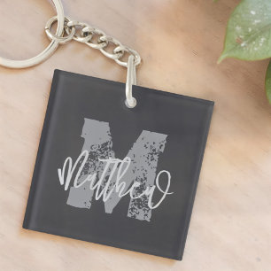 Monogram Modern Cool Grunge Jouw naam toevoegen Sleutelhanger