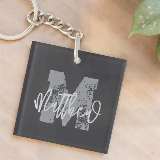 Monogram Modern Cool Grunge Jouw naam toevoegen Sleutelhanger