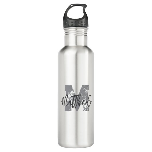 Monogram Modern Cool Grunge Jouw naam toevoegen Waterfles (Voorkant)