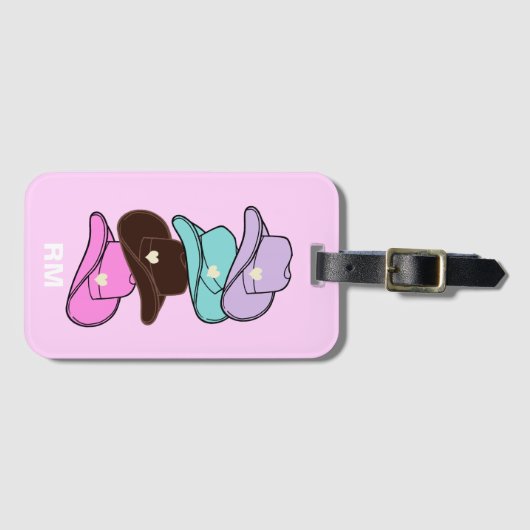 Monogram Modern Cowboy Pet Stack Roze Bagagelabel (Voorkant (horizontaal))