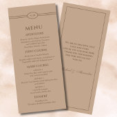Monogram Modern Cream Taupe Wedding Menu