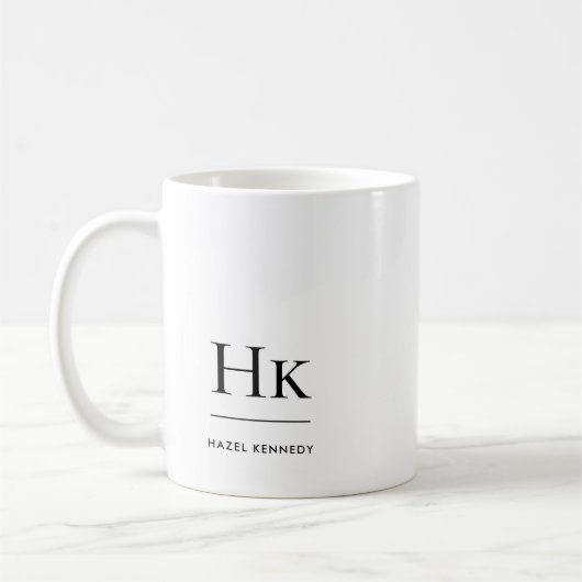 Monogram Modern Eenvoudig Elegant Wit Monogram Koffiemok (Links)