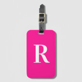 Monogram Modern Eenvoudig Heet Roze Bagagelabel (Voorkant (verticaal))