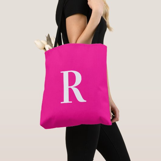 Monogram Modern Eenvoudig Heet Roze Draagtas (Dichtbij)