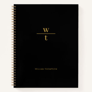 Monogram Modern Elegant Black Gold Notitieboek