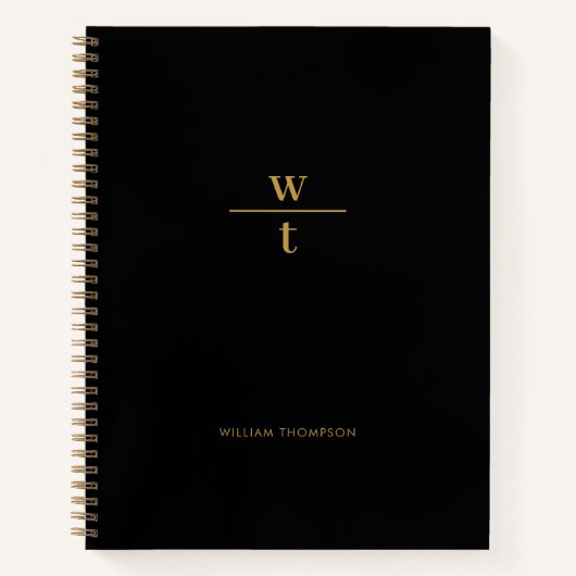 Monogram Modern Elegant Black Gold Notitieboek (Voorkant)