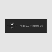 Monogram Modern Elegant Black White Naamplaatje (Voorkant)