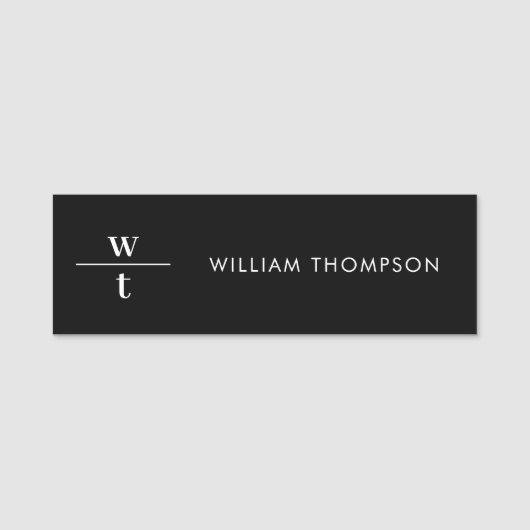 Monogram Modern Elegant Black White Naamplaatje (Voorkant)