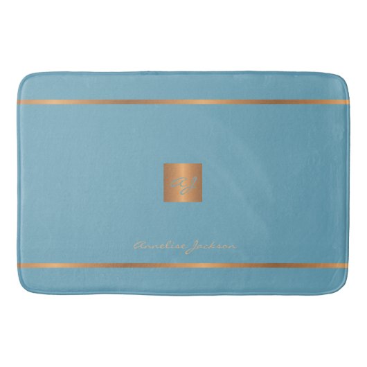 Monogram modern elegant glitter blauw en goud badmat (Voorkant)