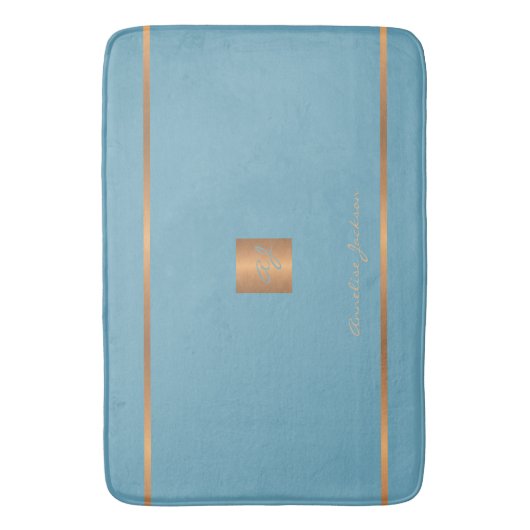 Monogram modern elegant glitter blauw en goud badmat (Voorkant Verticaal)