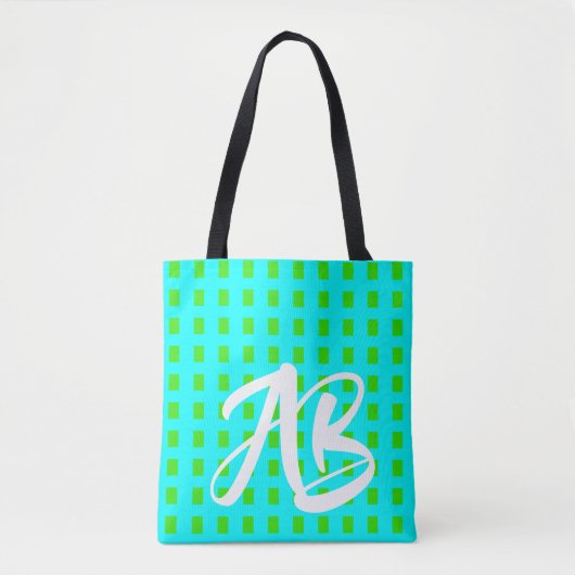 Monogram Modern Fun Aqua Blue en Green Draagtas (Voorkant)