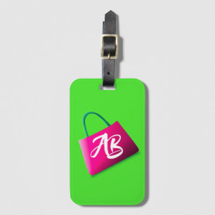 Monogram Modern Fun Bright Groen Roze Bagagelabel