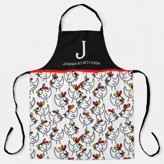 Monogram Modern Funny Chicken Adult Schort in het