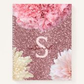 Monogram modern glitter met roze en witte floraal notitieboek (Voorkant)