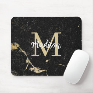Monogram Modern Gold Black Marmer Muismat