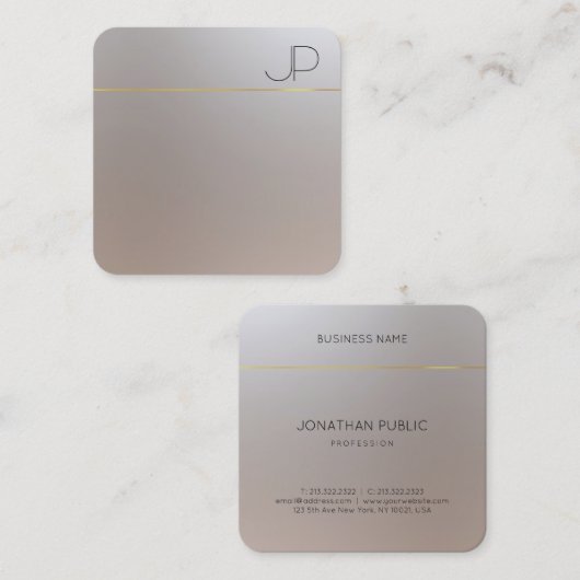 Monogram Modern Gold Silver Let op Sjabloon Vierkante Visitekaartje (Voorkant / Achterkant)