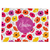 Monogram Modern Klaproos Bloempatroon Script Naam Groot Cadeauzakje (Achterkant)