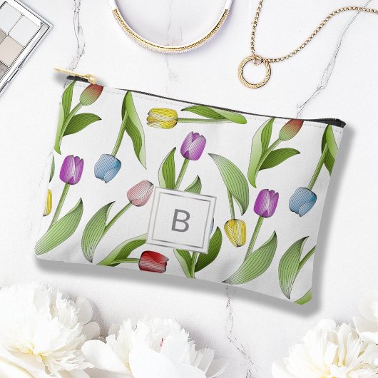Monogram Modern Kleurrijk Tulpen Bloempatroon Etui