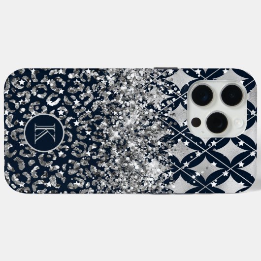 Monogram Modern Leopard Print Glitter gepersonalis Case-Mate iPhone Case (Achterkant (horizontaal))