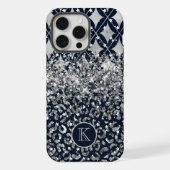 Monogram Modern Leopard Print Glitter gepersonalis iPhone Hoesje (Achterkant)