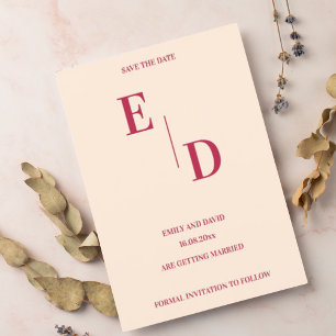 Monogram Modern Magenta Wedding sparen de Datum Aankondigingskaart