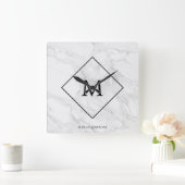 Monogram modern marmer vierkante klok (Huis)