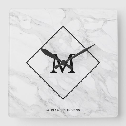 Monogram modern marmer vierkante klok (Voorkant)