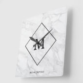 Monogram modern marmer vierkante klok (Hoek)